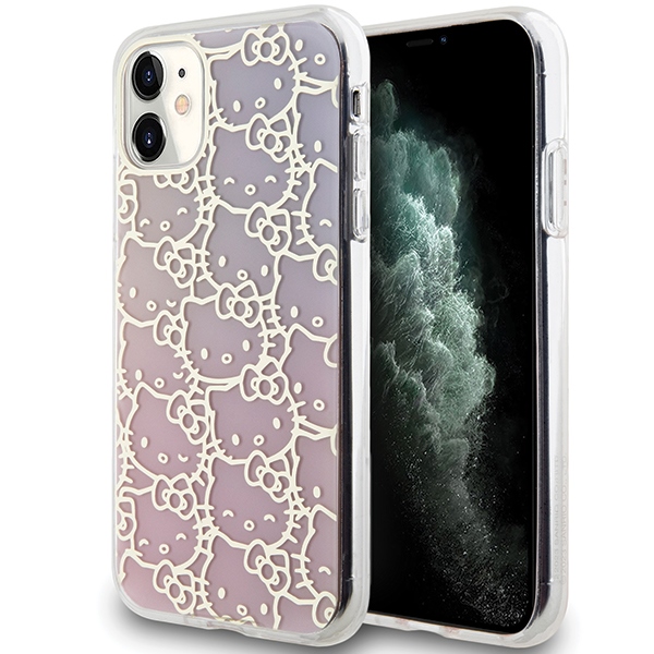Hello Kitty IML Gradient Electrop Crowded Kitty Head korpuss viedtālrunim iPhone 11 / XR - rozā
