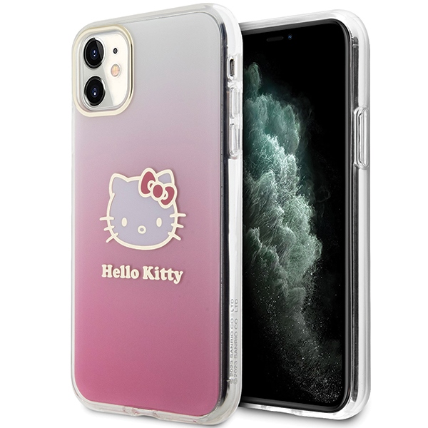 Hello Kitty IML Gradient Electrop Kitty Head korpuss viedtālrunim iPhone 11 / XR - rozā