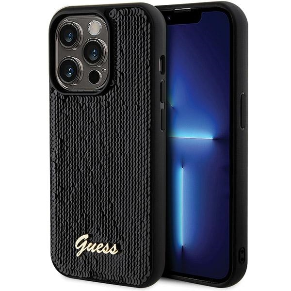 Guess Sequin Script Metal viedtālruņa apvalks iPhone 13 Pro Max - melns