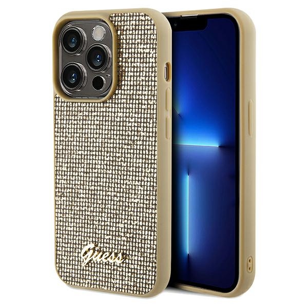 Guess Disco Metal Script viedtālruņa apvalks iPhone 14 Pro Max – zelta