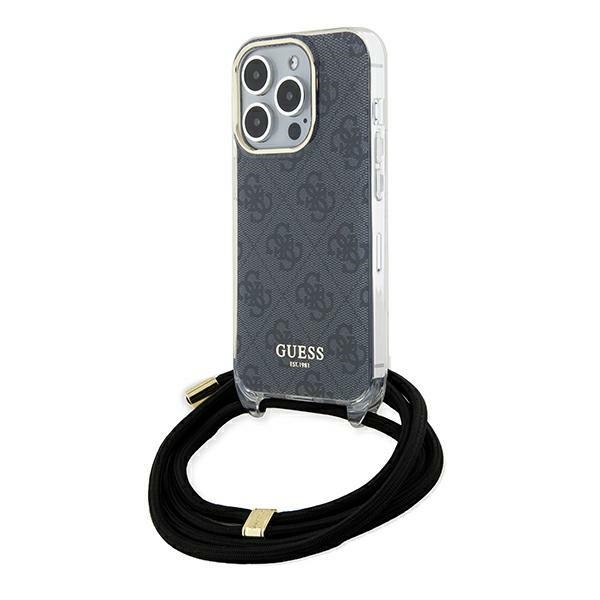 Guess Crossbody Cord 4G Print viedtālruņa apvalks iPhone 15 Pro Max - melns