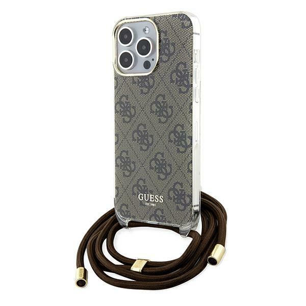 Guess Crossbody Cord 4G Print viedtālruņa apvalks iPhone 15 Pro Max - brūns