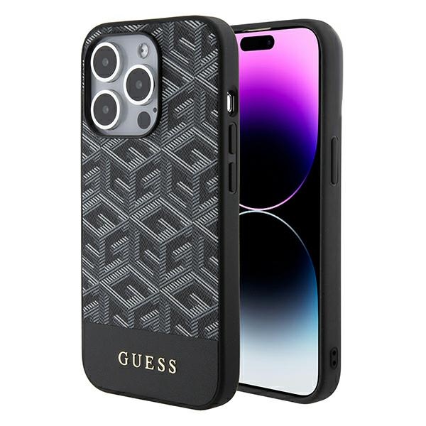 Guess GCube Stripes Magnētiskais viedtālruņa apvalks iPhone 15 Pro - melns