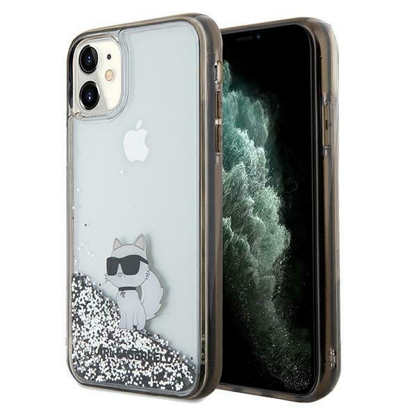Karl Lagerfeld Liquid Glitter Choupette viedtālruņa apvalks iPhone 11 / Xr - caurspīdīgs