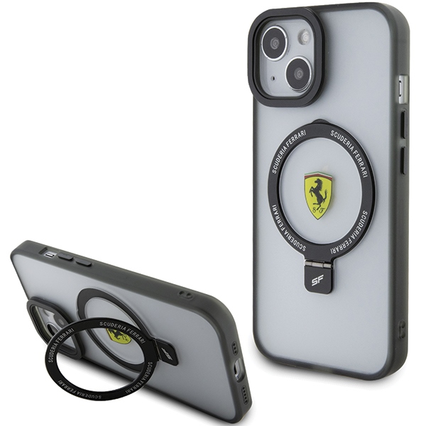 Ferrari gredzena statīva 2023 kolekcijas magnētiskais viedtālruņa apvalks iPhone 15 Plus / 14 Plus - melns