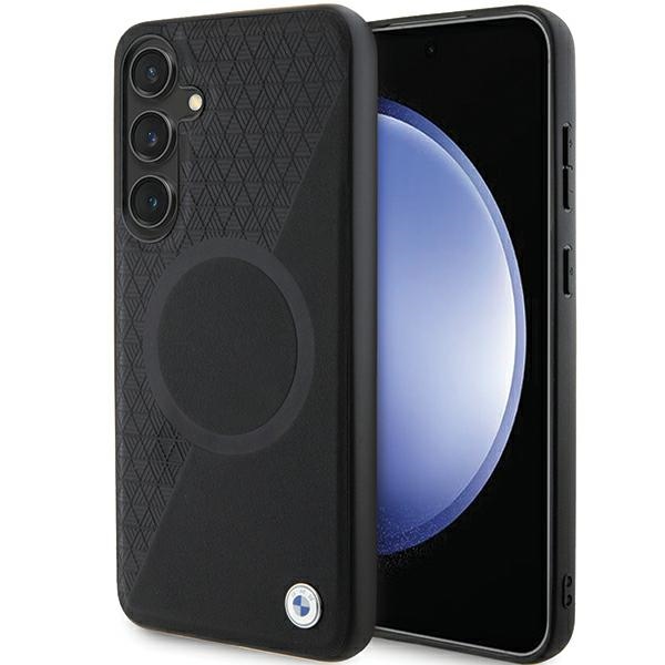 BMW BMHMS24M23RTPK S24+ S926 melns/melns cietais apvalks Signature Leather Half Textured & Circle MagSafe