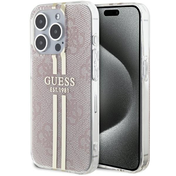 Guess IML 4G Gold Stripe viedtālruņa apvalks iPhone 15 Pro - rozā