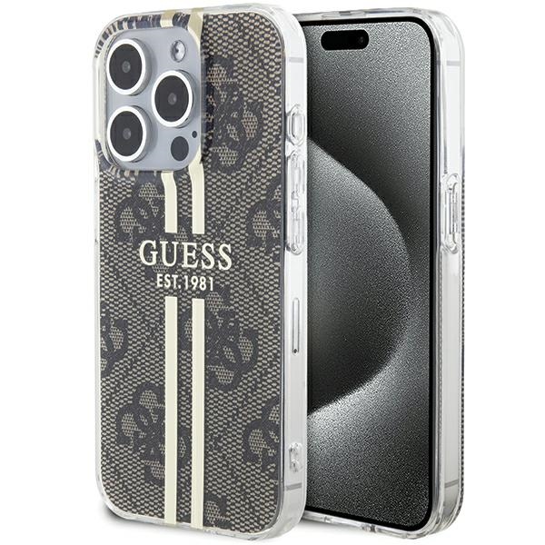 Guess IML 4G Gold Stripe viedtālruņa apvalks iPhone 15 Pro - brūns