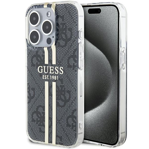 Guess IML 4G Gold Stripe apvalks iPhone 15 Pro Max - melns