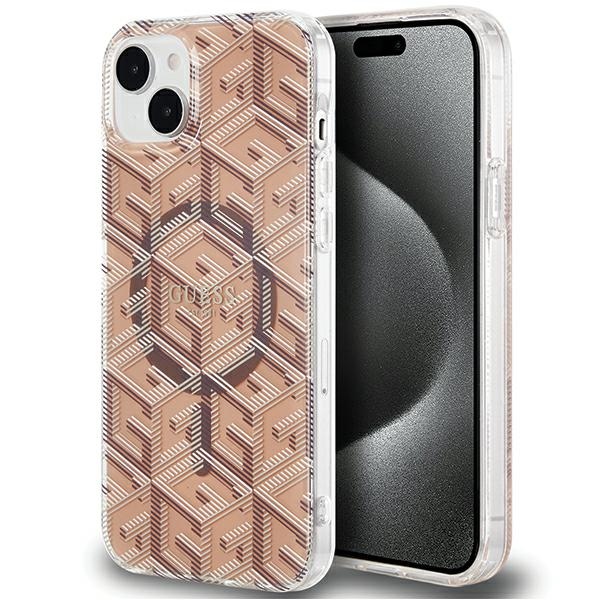 Guess IML GCube Magnētiskais viedtālruņa apvalks iPhone 15 Plus / 14 Plus - brūna