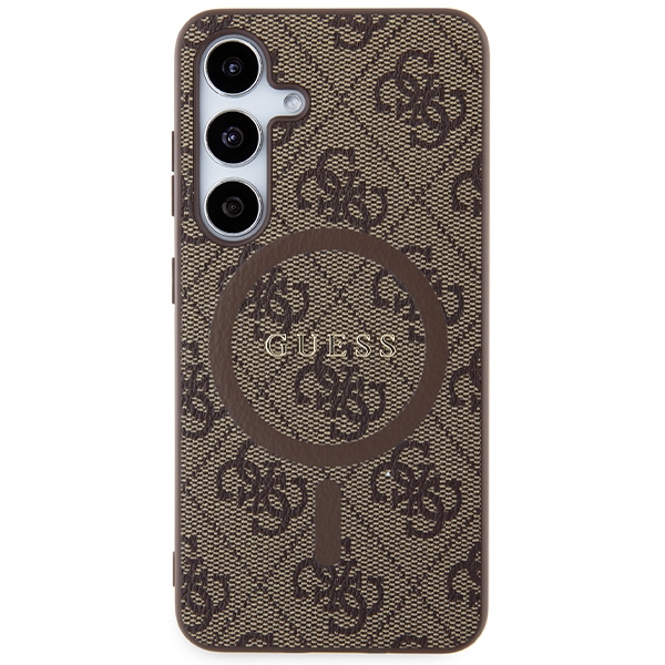 Guess 4G Collection Ādas Metāla Logotips Magnētiskais viedtālruņa apvalks Samsung Galaxy S24 - brūns