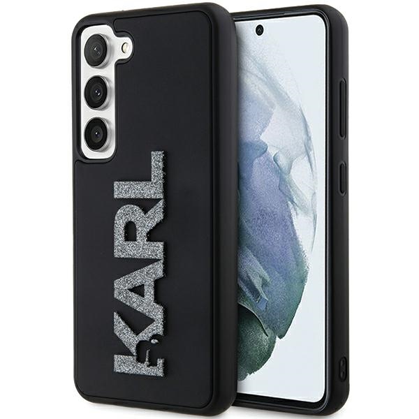 Karl Lagerfeld 3D Gumijas Mirdzošs Logotips viedtālruņa apvalks Samsung Galaxy S23+ - melns