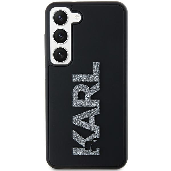 Karl Lagerfeld 3D Gumijas Mirdzošs Logotips viedtālruņa apvalks Samsung Galaxy S23 - melns