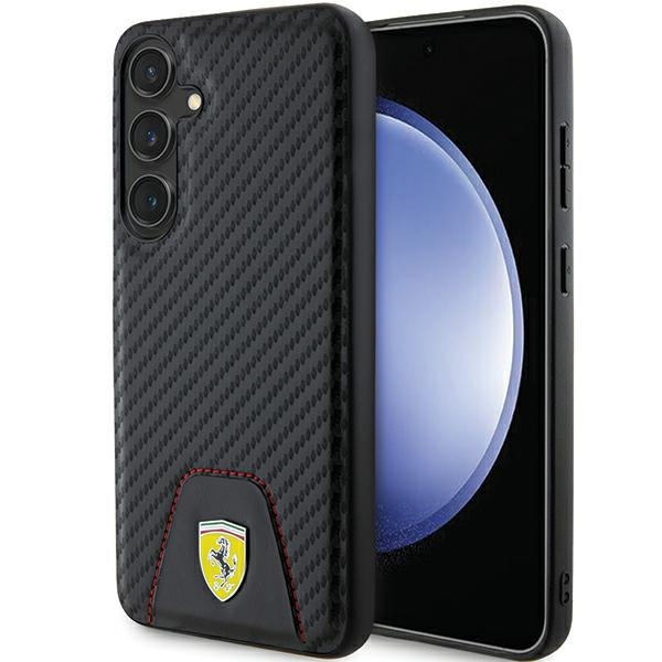 Ferrari Carbon Stitched Bottom viedtālruņa apvalks Samsung Galaxy S24+ - melns