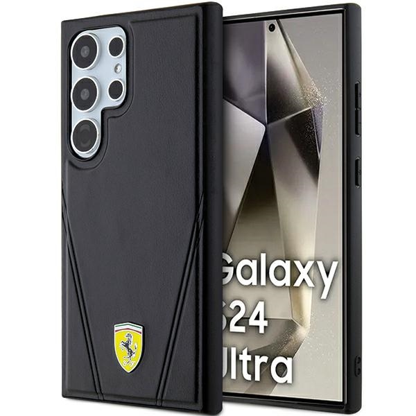 Ferrari Hot Stamp V Lines Magnētiskais viedtālruņa apvalks Samsung Galaxy S24 Ultra - melns
