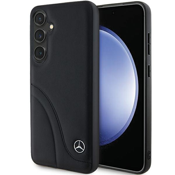 Mercedes ādas Curved Stitches viedtālruņa apvalks Samsung Galaxy S24 - melns