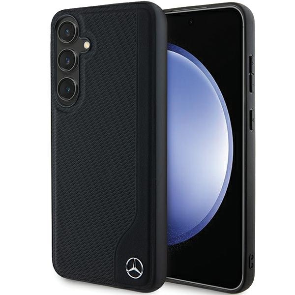Mercedes ādas Debossed Line magnētiskais viedtālruņa apvalks Samsung Galaxy S24+ - melns