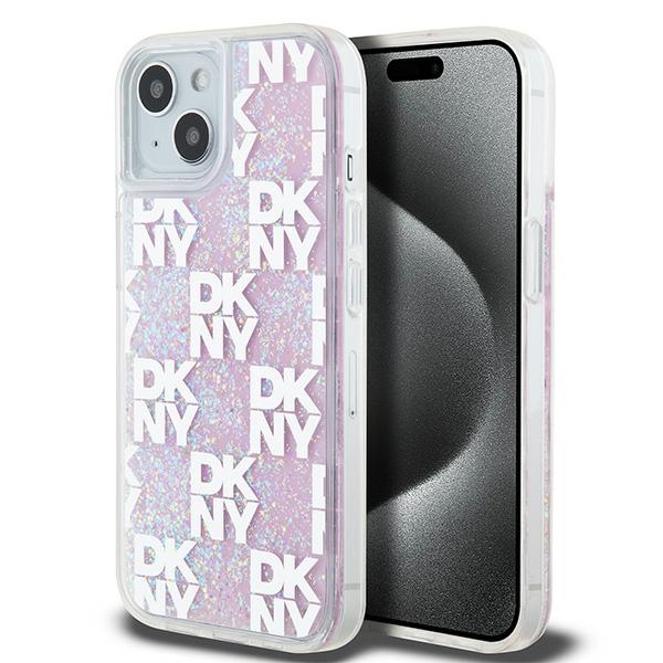 DKNY šķidrā spīduma vairāku logotipu viedtālruņa apvalks iPhone 15 / 14 / 13 - rozā