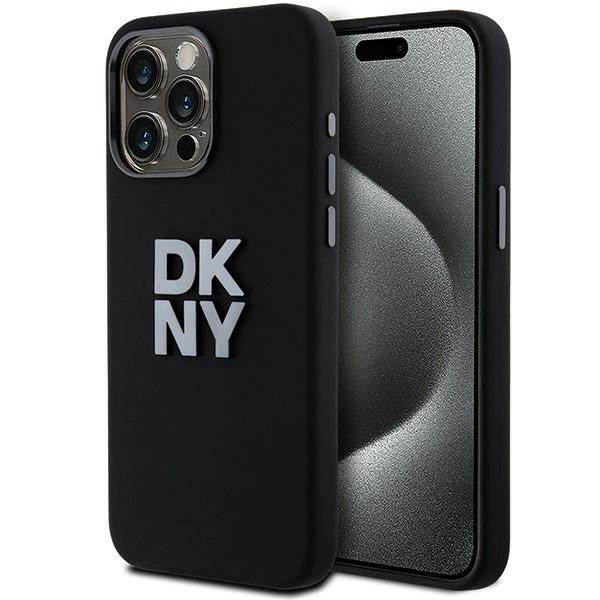 DKNY Šķidrs silikona metāla logotips viedtālruņa apvalks iPhone 15 Pro Max - melns
