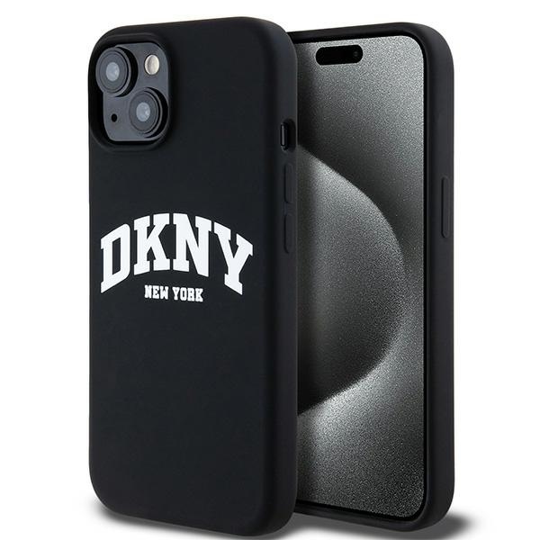 DKNY Liquid Silicone White Printed Logo MagSafe Viedtālruņa apvalks iPhone 14/15/13 - melns (m)