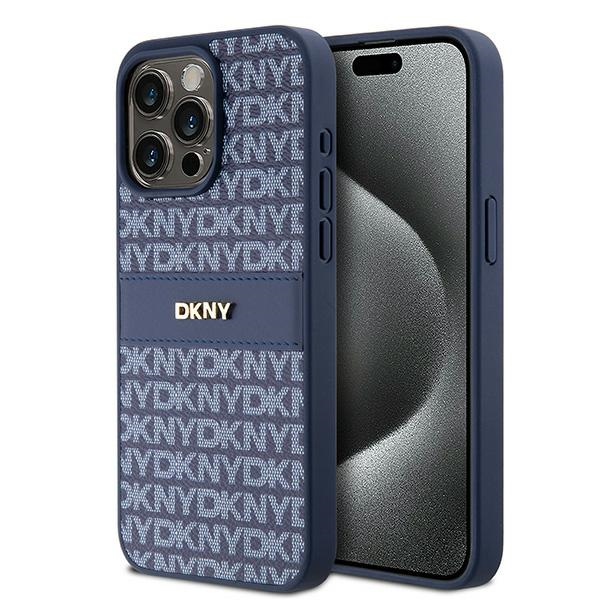 DKNY Ādas mono svītra un metāla logotips viedtālruņa apvalks iPhone 15 Pro Max - zils