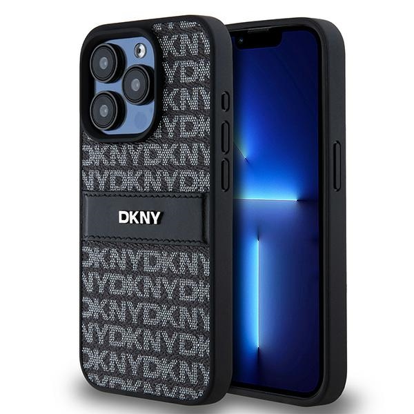 DKNY Ādas apvalks ar vienu šuvju un metāla logotipu iPhone 15 Pro Max - melns (m)