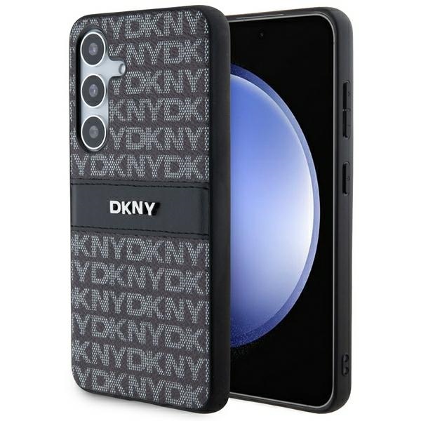 DKNY ādas Mono Stripe un Metal Logo viedtālruņa apvalks Samsung Galaxy S24+ - melns
