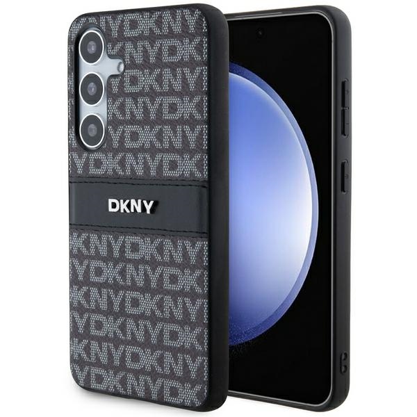 DKNY ādas Mono Stripe un Metal Logo viedtālruņa apvalks Samsung Galaxy S24 - melns