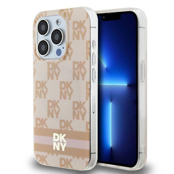 DKNY IML rūtainais mono raksts un drukātas svītras magnētiskais viedtālruņa apvalks iPhone 13 Pro / 13 - rozā