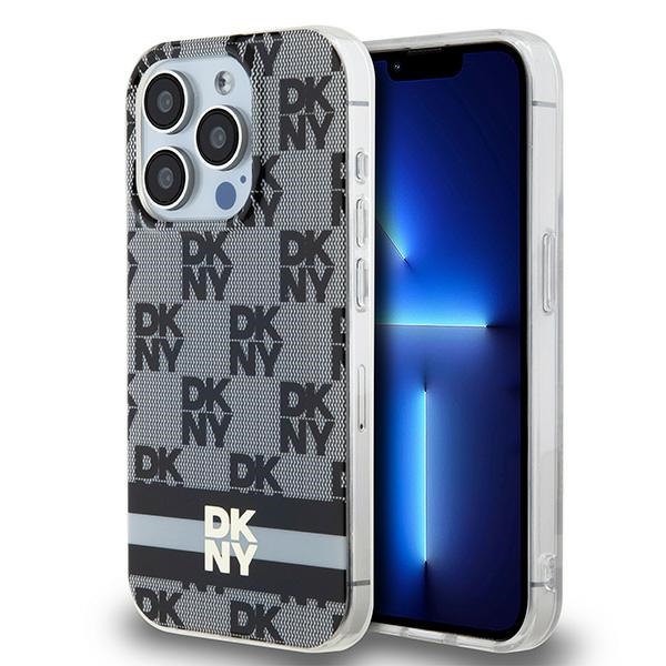 DKNY IML rūtainā mono raksta un drukāto svītru magnētiskais viedtālruņa apvalks iPhone 15 Pro – melns