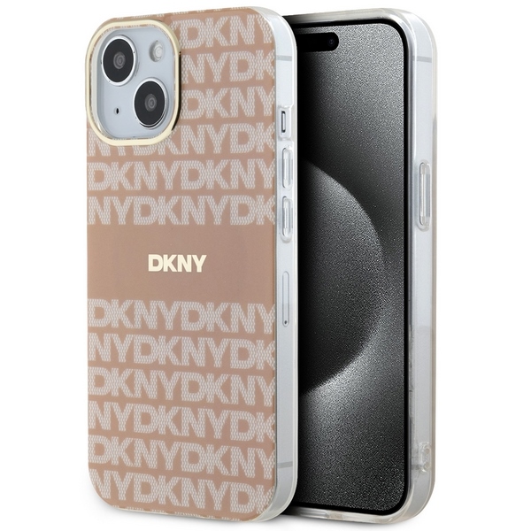 DKNY IML Mono un svītras Magnētiskais viedtālruņa apvalks iPhone 15 Plus / 14 Plus - rozā
