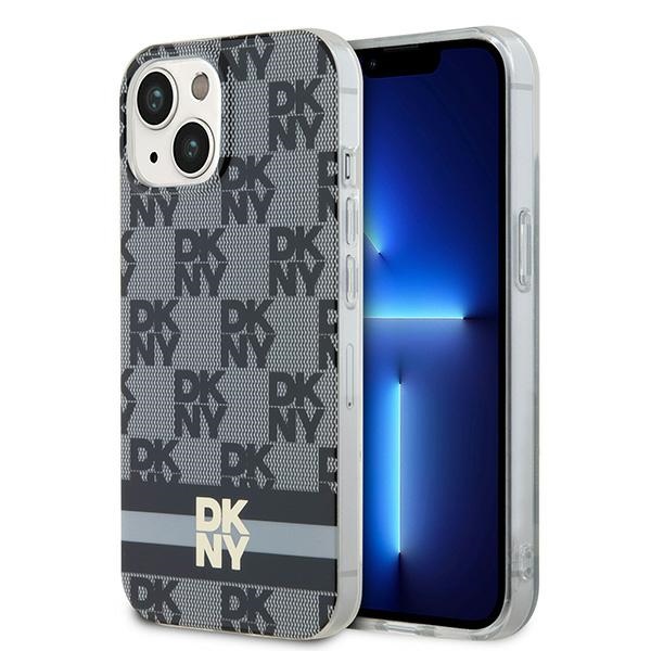 DKNY IML rūtainais mono raksts un drukātas svītras Magnētiskais viedtālruņa apvalks iPhone 15 / 14 / 13 - melna