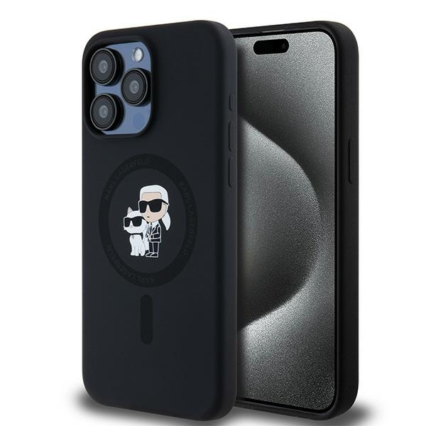 Karl Lagerfeld Silikona Karl&Choupette Ring MagSafe viedtālruņa apvalks iPhone 15 Pro Max - melns
