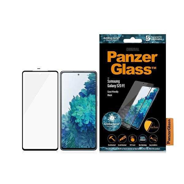 PanzerGlass E2E Microfracture antibakteriālais stikls Samsung Galaxy S20 FE - ar melnu rāmi