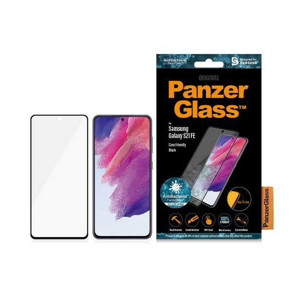 PanzerGlass E2E Microfracture antibakteriālais stikls Samsung Galaxy S21 FE - ar melnu rāmi