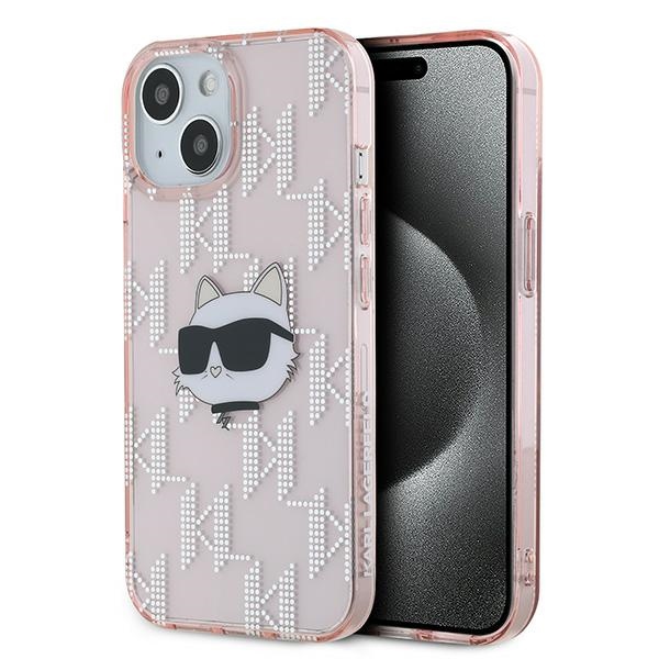 Karl Lagerfeld IML Choupette galvas un monogrammas apvalks iPhone 13 - rozā