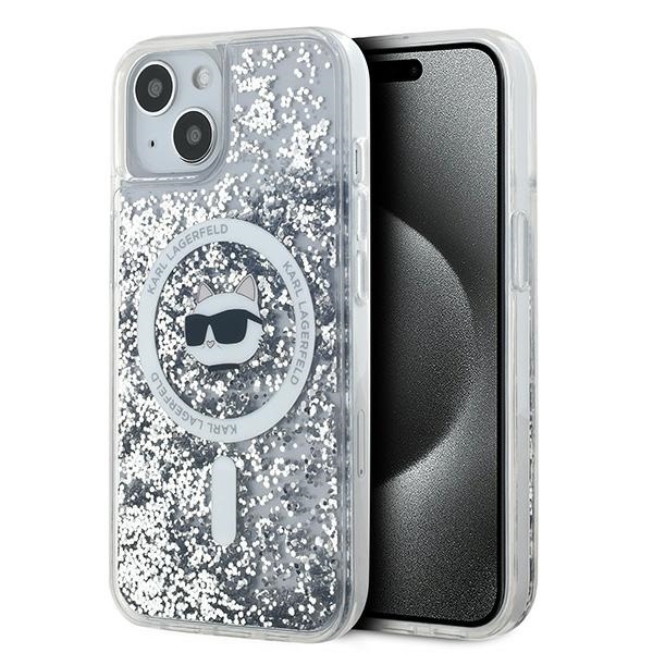 Karl Lagerfeld Šķidrais spīdums Choupette Head Magnētiskais viedtālruņa apvalks iPhone 15 Plus / 14 Plus – caurspīdīgs