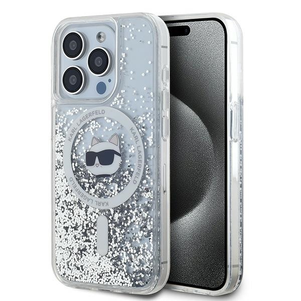 Karl Lagerfeld Šķidrs spīdums Choupette Head Magnētiskais viedtālruņa apvalks iPhone 15 Pro Max - caurspīdīgs