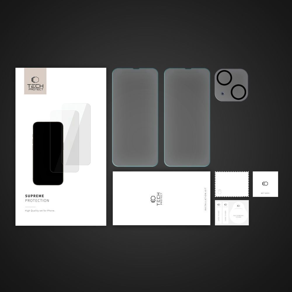 Tech-Protect Supreme komplekts iPhone 14 2x rūdītais stikls ekrānam / rūdītais stikls kamerai