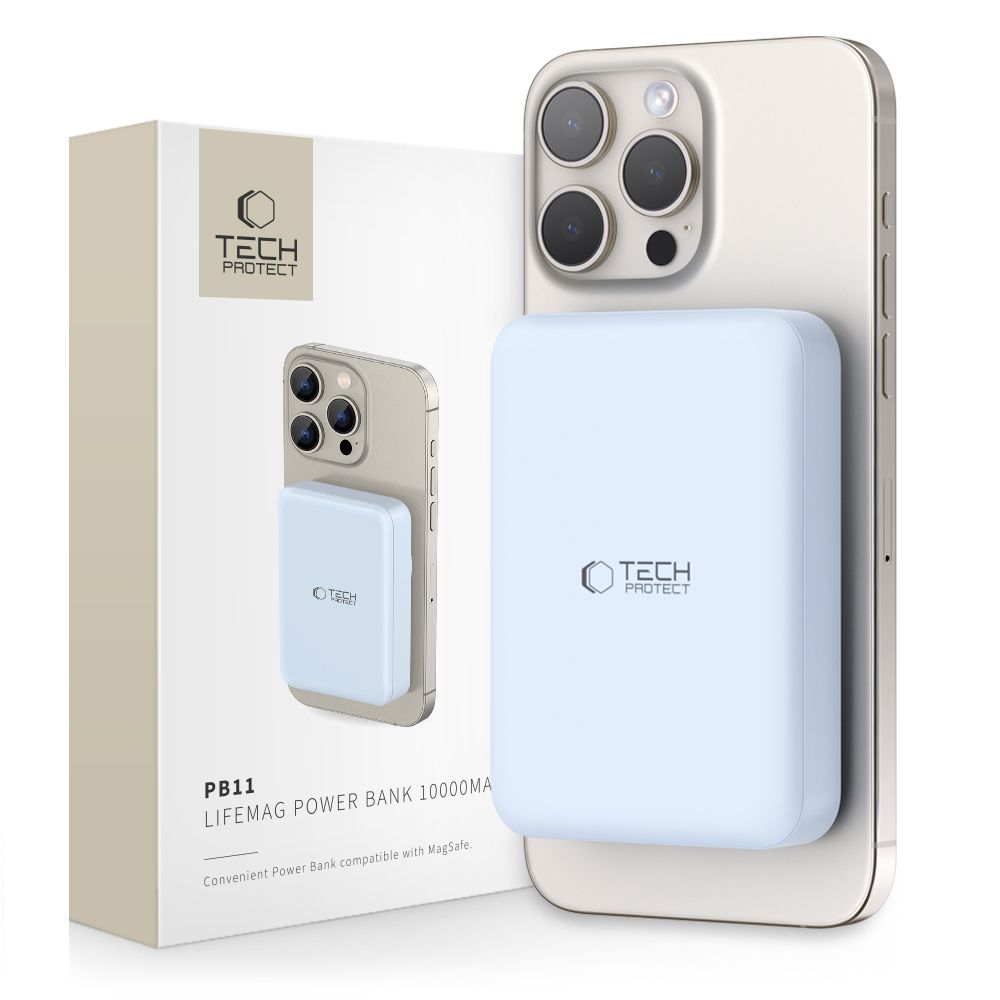 Tech-Protect LifeMag PB11 portatīvais lādētājs ar MagSafe 10000mAh 15W USB-C portu - zila + USB-C kabelis
