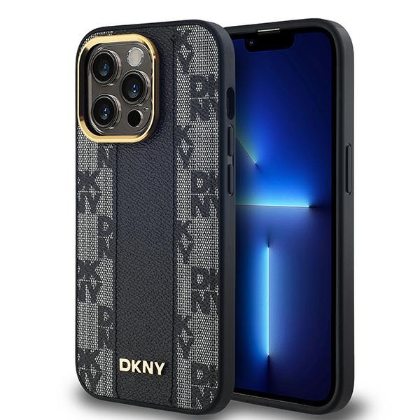 DKNY Ādas rūtainais magnētiskais apvalks iPhone 14 Pro - melns