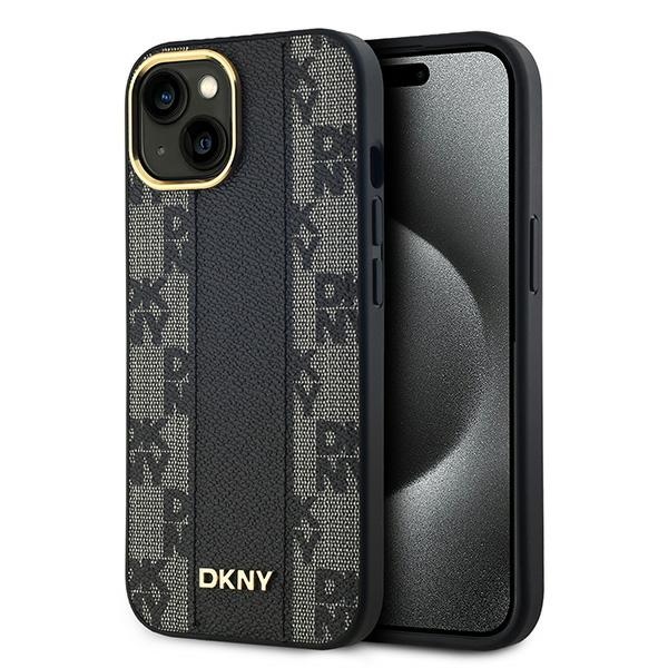 DKNY Ādas rūtainais magnētiskais apvalks iPhone 15 Plus / 14 Plus - melns