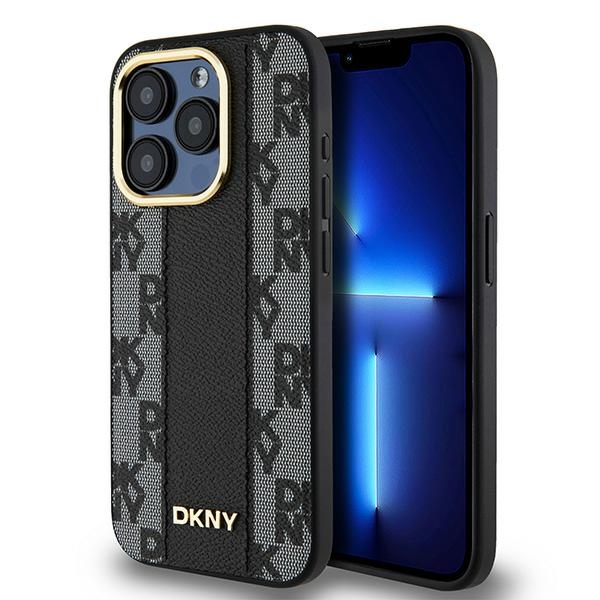 DKNY Ādas rūtainais magnētiskais apvalks iPhone 15 Pro Max - melns