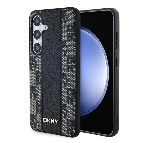 DKNY Ādas rūtainais magnētiskais apvalks Samsung Galaxy S24+ - melns