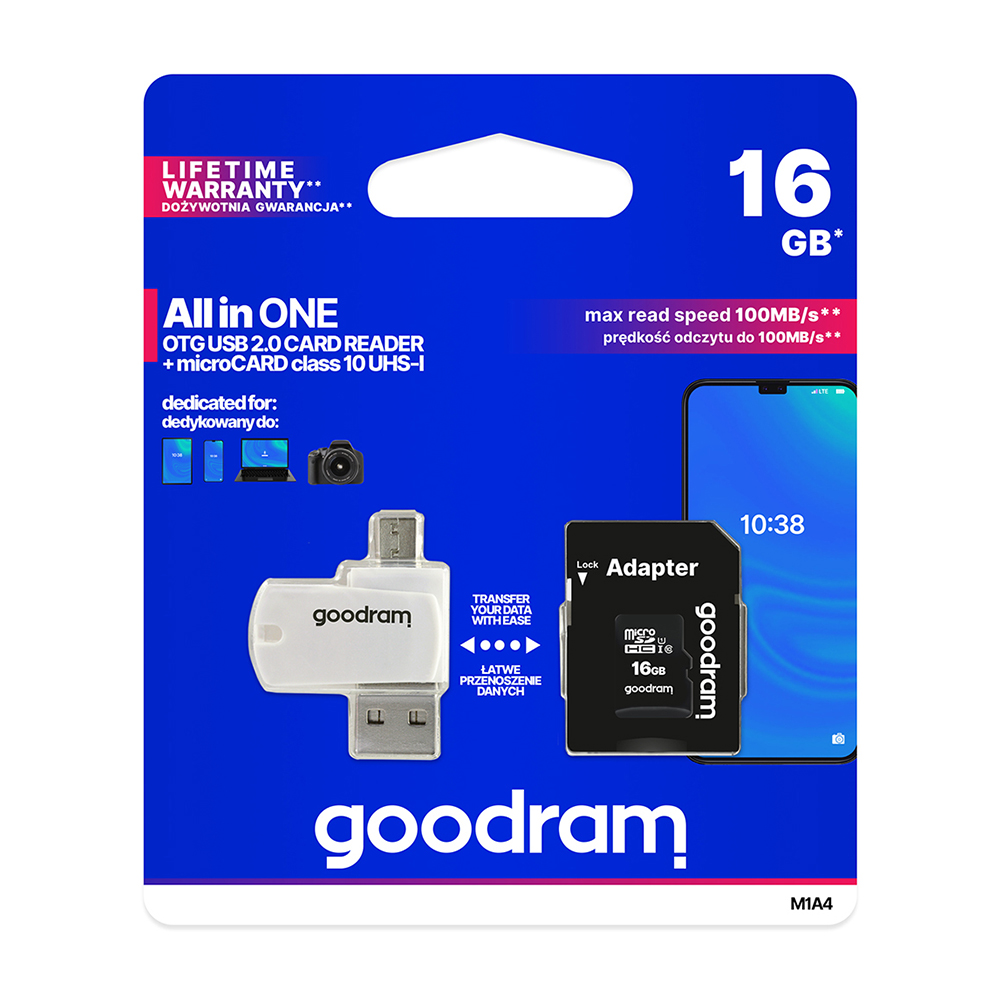 GoodRam atmiņas karte 16GB microSDHC cl. 10 UHS-I + adapteris + karšu lasītājs