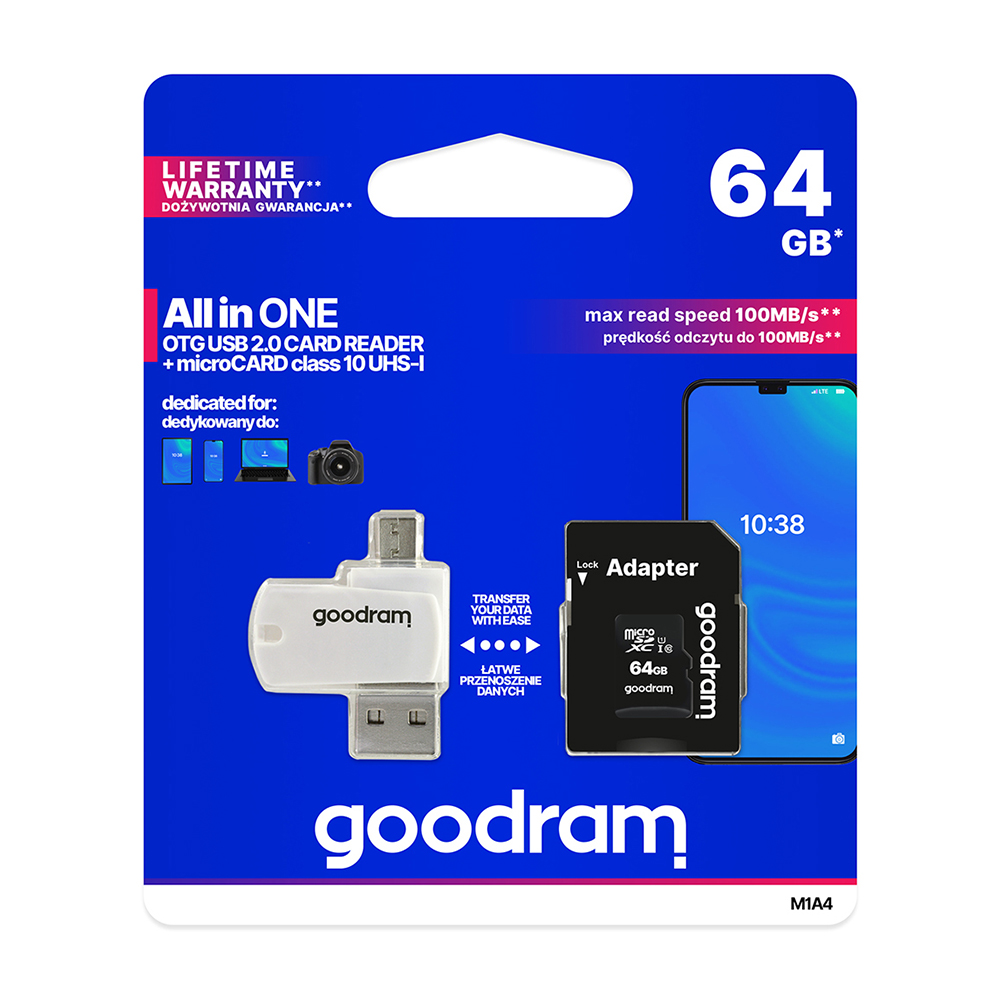 GoodRam atmiņas karte 64GB microSDHC cl. 10 UHS-I + adapteris + karšu lasītājs