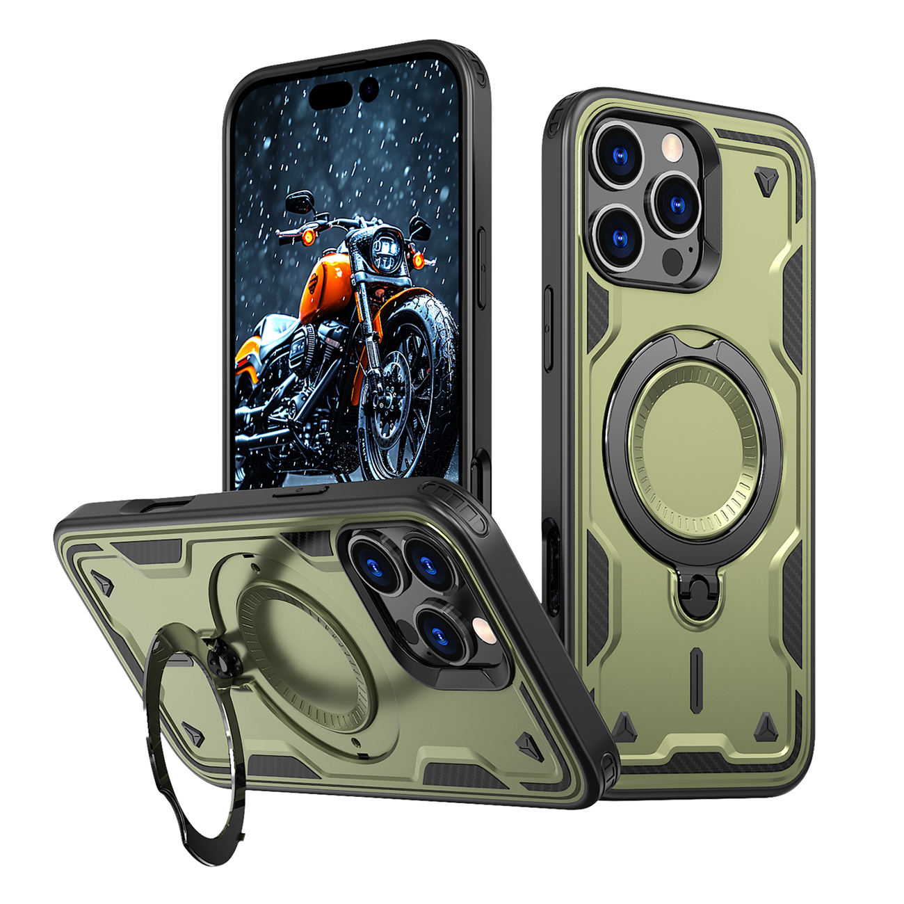 Hybrid Armor Trendy viedtālruņa apvalks ar MagSafe iPhone 16 Pro Max - zaļš