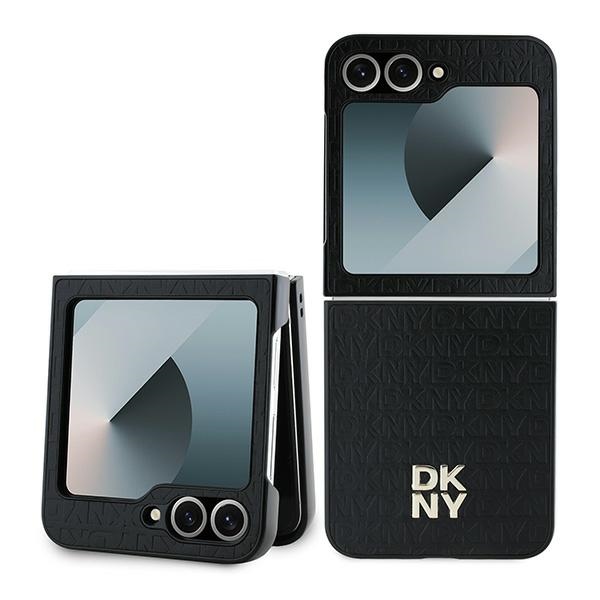 DKNY Viedtālruņa apvalks Samsung Galaxy Z Flip6 ar atkārtojošu Stack Logo dizainu – melns