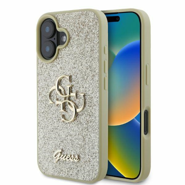 Guess Fixed Glitter Big 4G viedtālruņa apvalks iPhone 16 - zelta