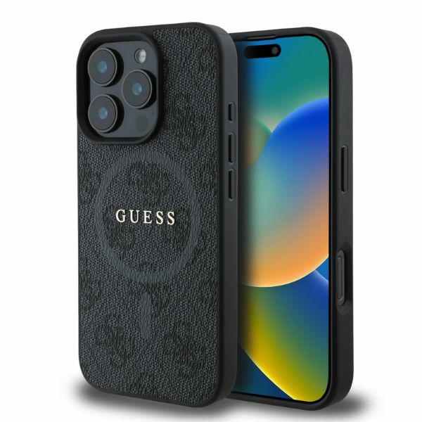 Guess 4G Gredzena klasiskā logotipa MagSafe viedtālruņa apvalks iPhone 16 Pro - melns